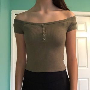 pacsun me to we off the shoulder olive green top